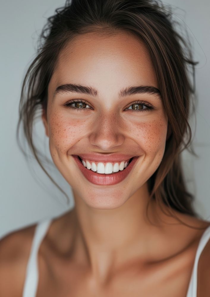 Beautiful woman smiling with white teeth face dimples person.