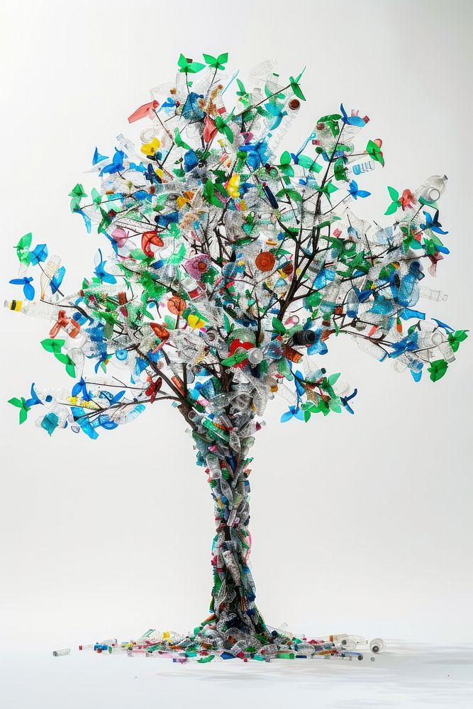 Tree made from plastic painting blossom flower.