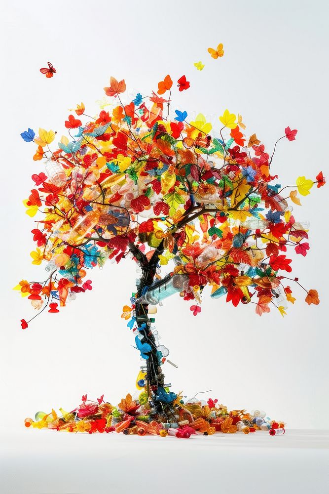 Tree made from plastic blossom dessert flower.