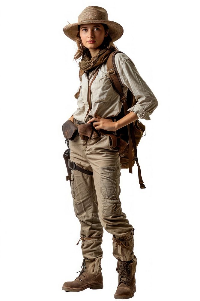 Woman adventure style clothing apparel costume person.
