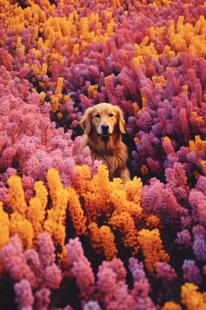 A happy dog flower land backgrounds.
