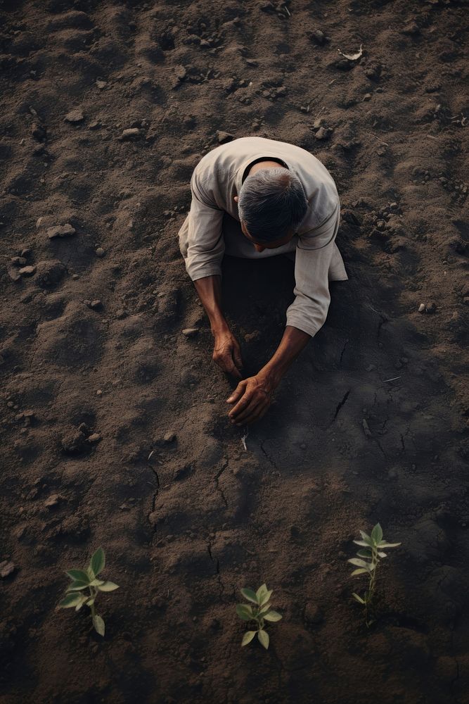 A man planting outdoors adult soil.