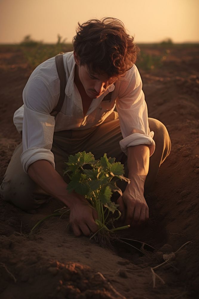 A man planting gardening outdoors nature.