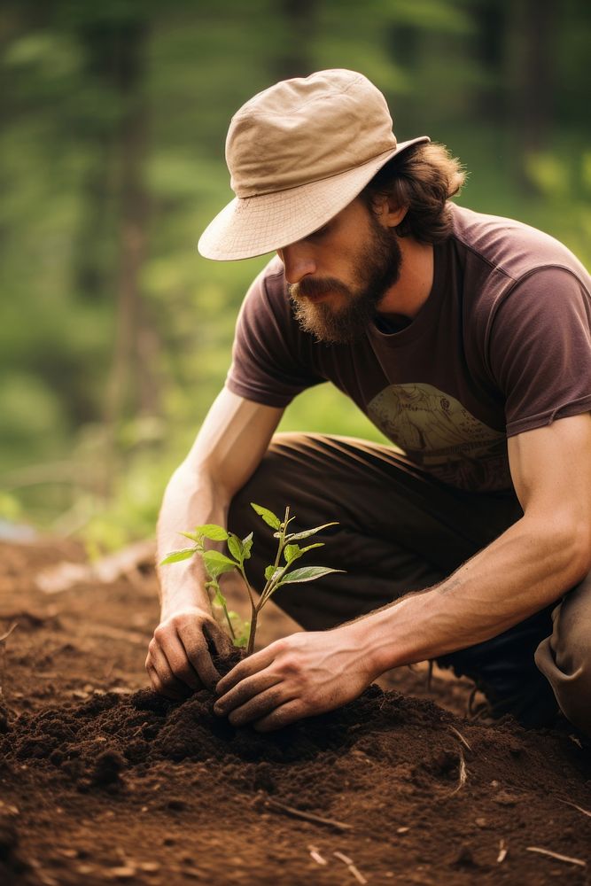 A man planting gardening outdoors nature.