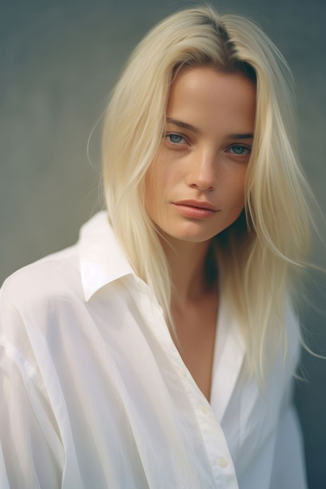 A mature woman wear white photography portrait blonde.