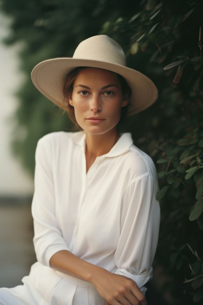 A mature woman wear white photography portrait clothing.