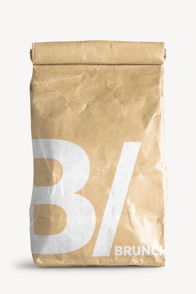 Rolled brown paper bag mockup with copy space psd