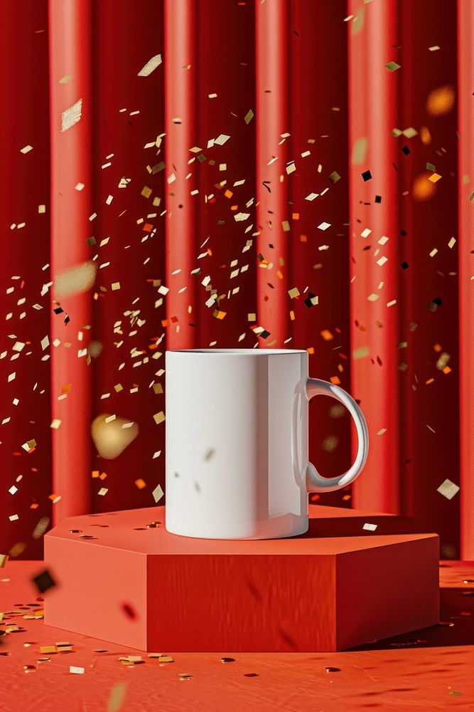 Coffee mug mockup confetti beverage paper.