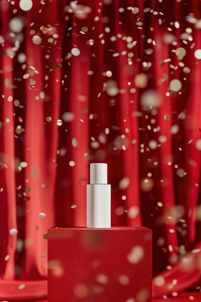 Perfume bottle mockup cosmetics lipstick blossom.