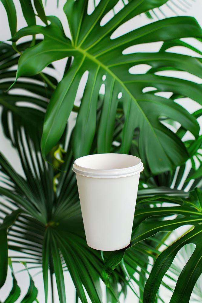White paper cup mockup plant arecaceae cookware.