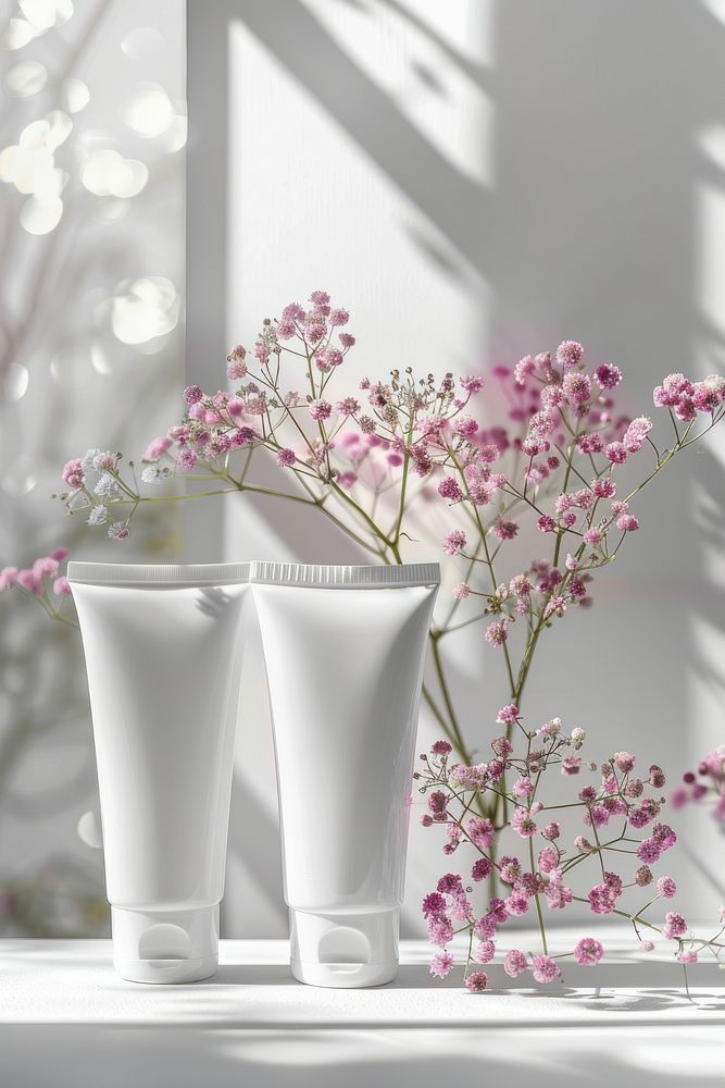 Tube cosmetic mockup flower windowsill porcelain.