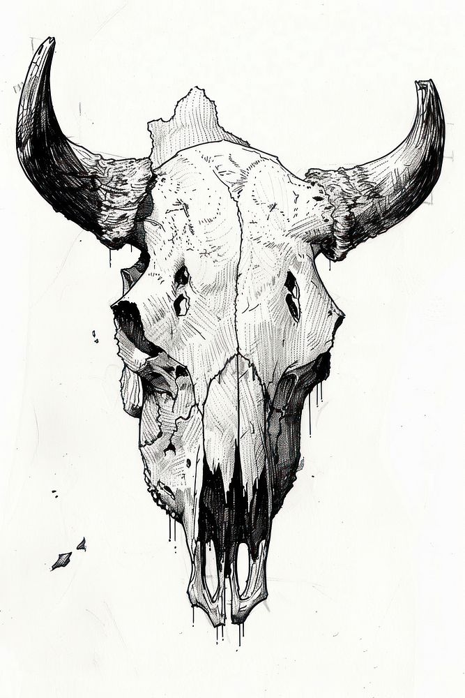 Buffalo skull art drawing animal.