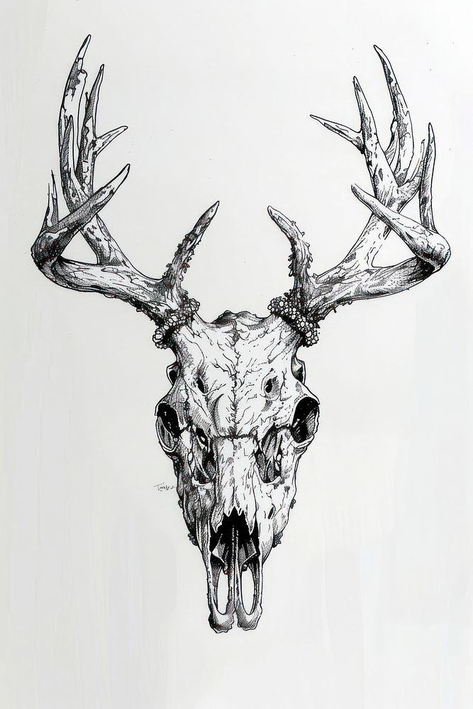 Deer skull art wildlife drawing.