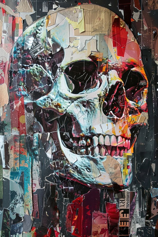 Skull collage art painting.