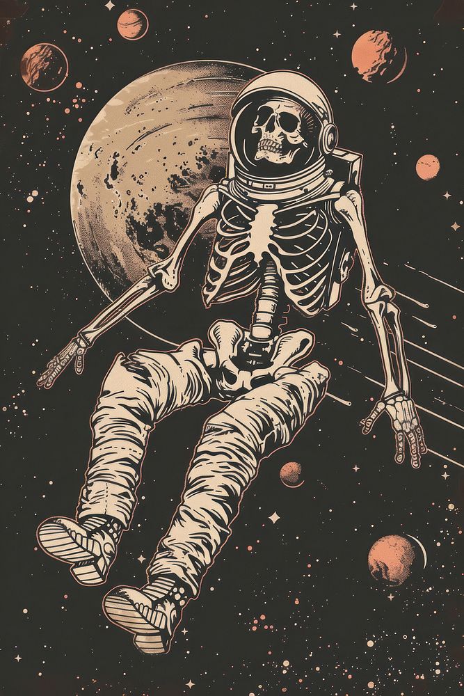 Skeleton and astronaut astronomy universe space.