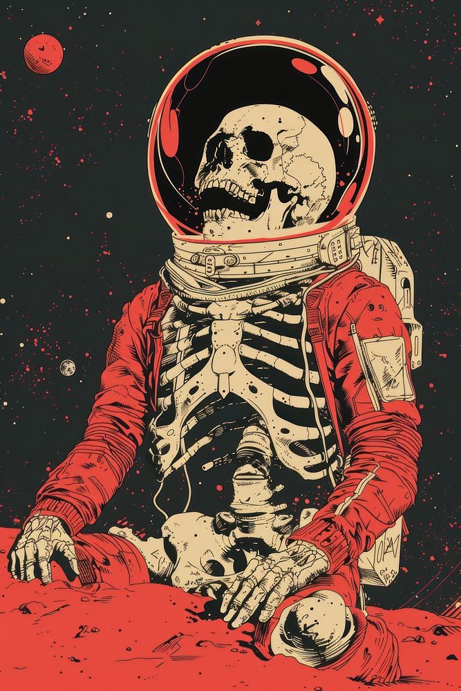 Skeleton and astronaut clothing cartoon science.