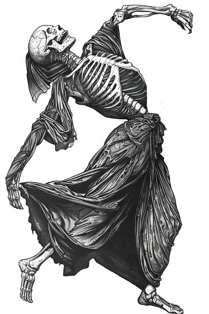 Skeleton dancing monochrome creativity cartoon.