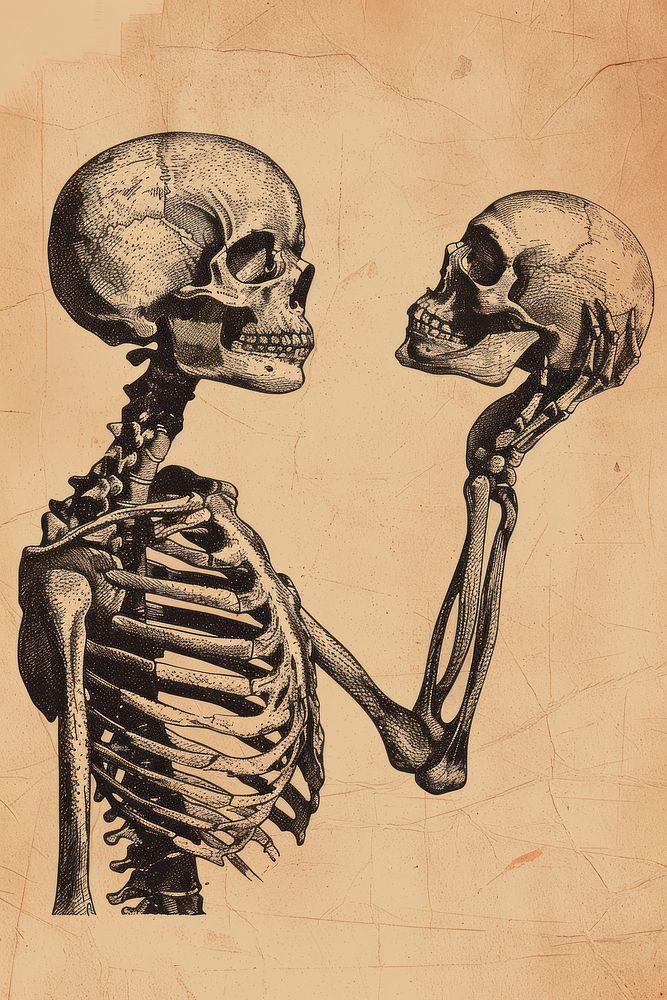 Skeleton holding skull history ancient anatomy.