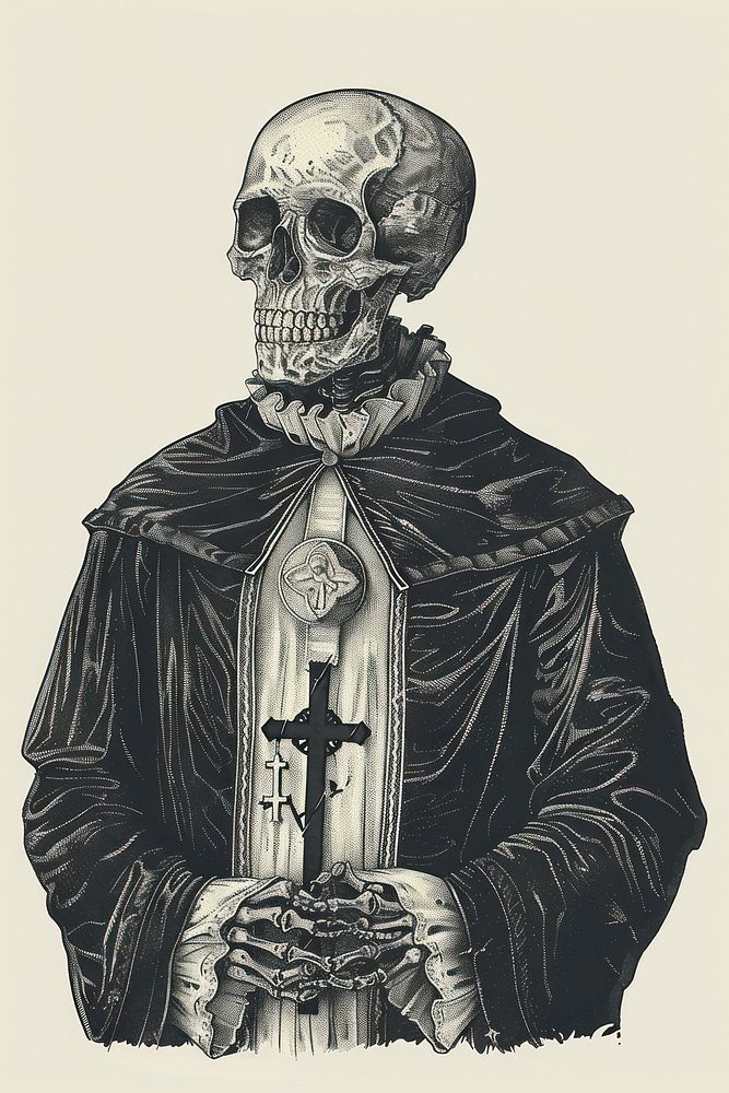 Skeleton in priest outfit drawing sketch adult.