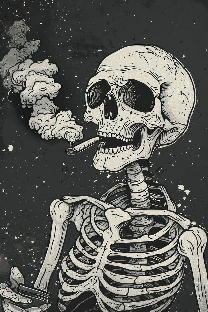 Skeleton smoking drawing sketch illustrated.
