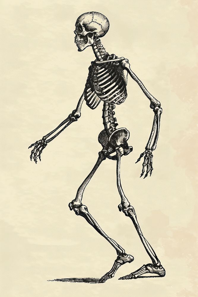 Skeleton walking creativity cartoon history.