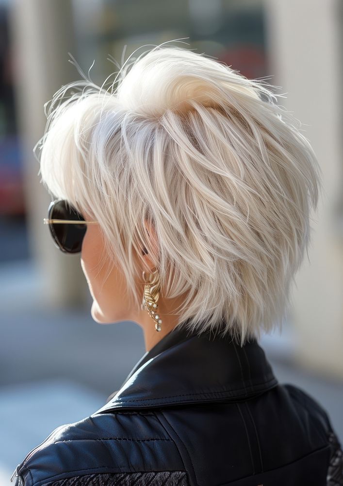 White woman blonde wolf cut 80s hairstyles adult accessories porcupine.