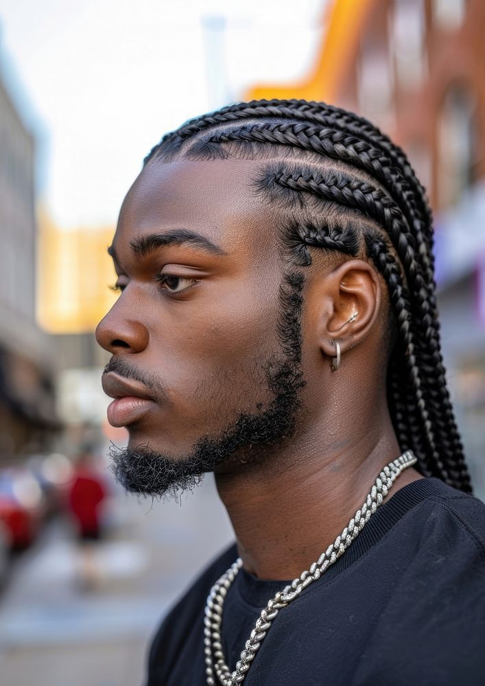 Black man cornrows braids hairstyles necklace adult individuality.