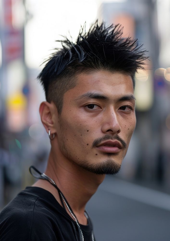 Japanese man ceasar cut hairstyles street adult individuality.