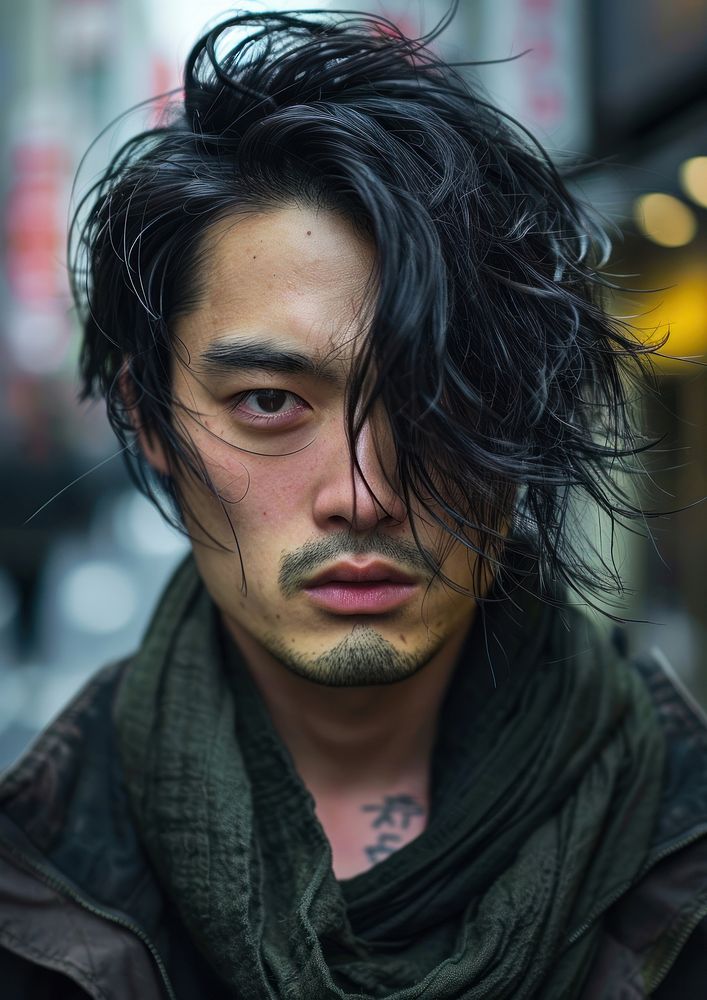 Japanese man edgy asian hairstyles portrait street adult.