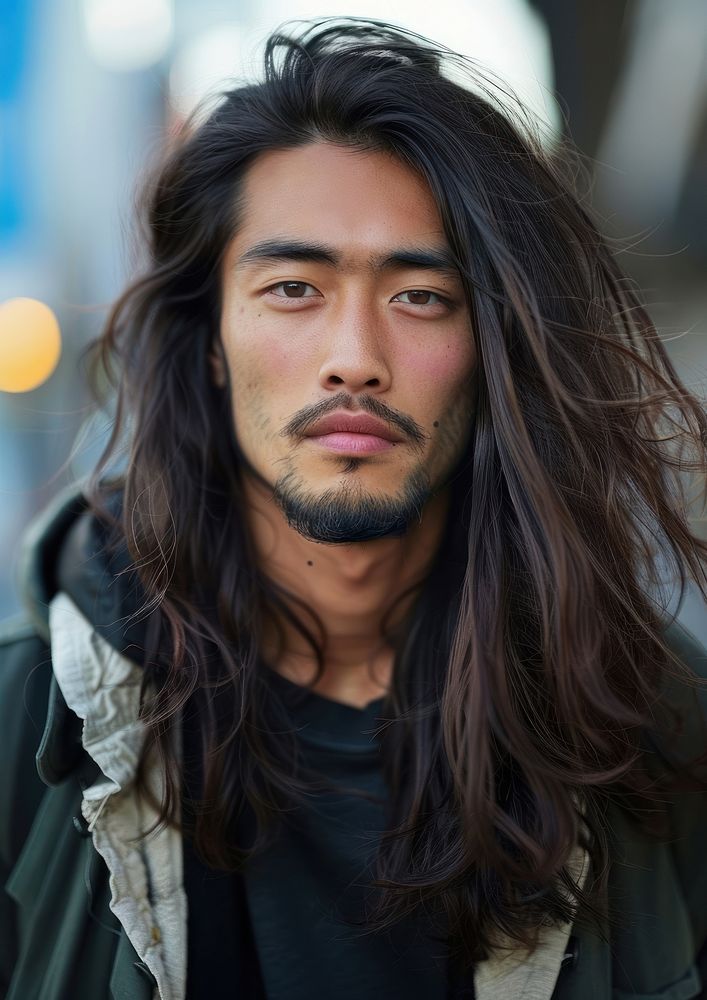 Japanese man long hair hairstyles portrait street adult.