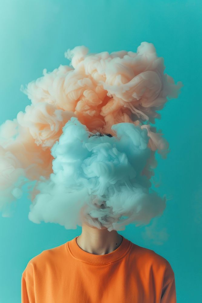 Woman with cloud head smoke hairstyle portrait.