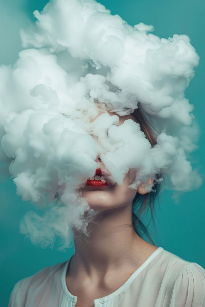 Woman with cloud head portrait adult smoke.