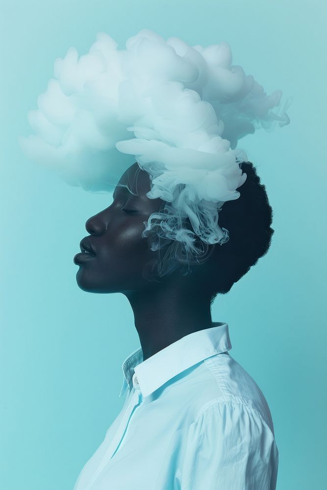 Woman with cloud head portrait adult smoke.