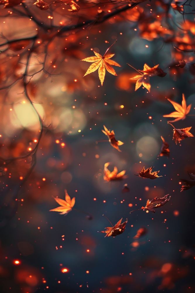 Autumn leaves falling plant light.