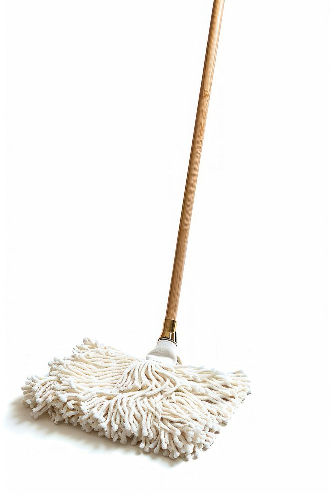 Beige squeeze-clean flat mop cleaning person broom.