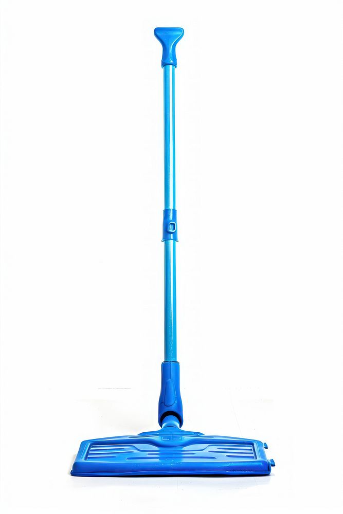 Blue squeeze-clean flat mop cleaning device person.