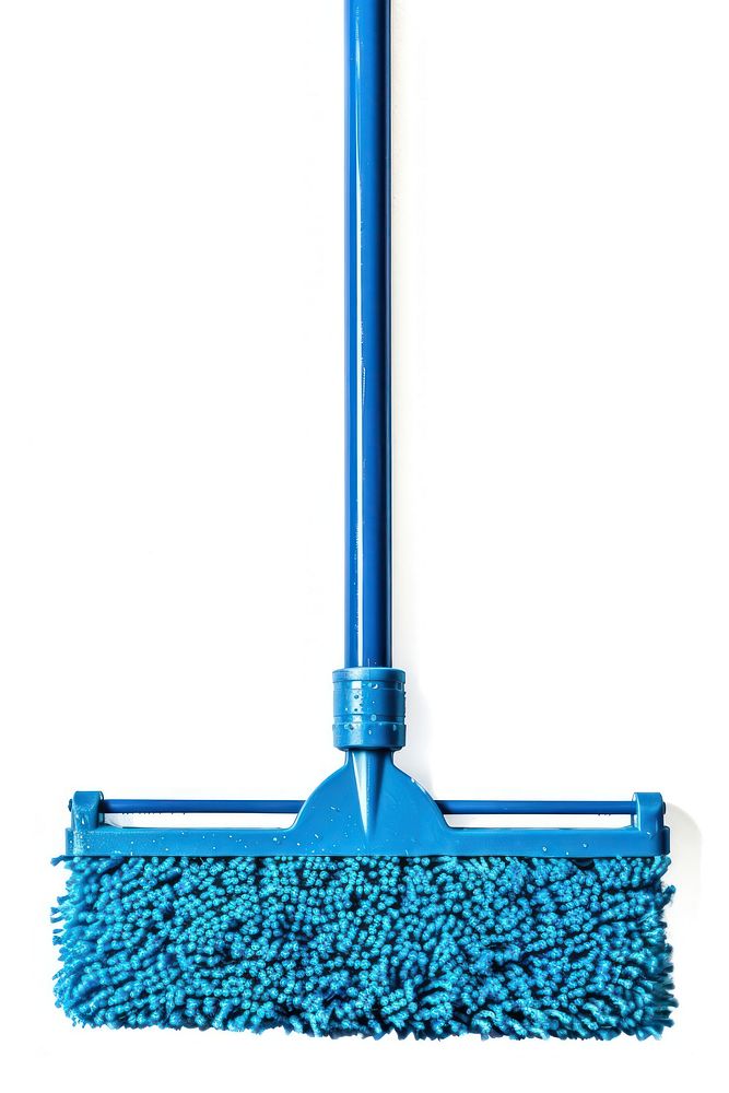 Blue squeeze-clean flat mop cleaning person broom.