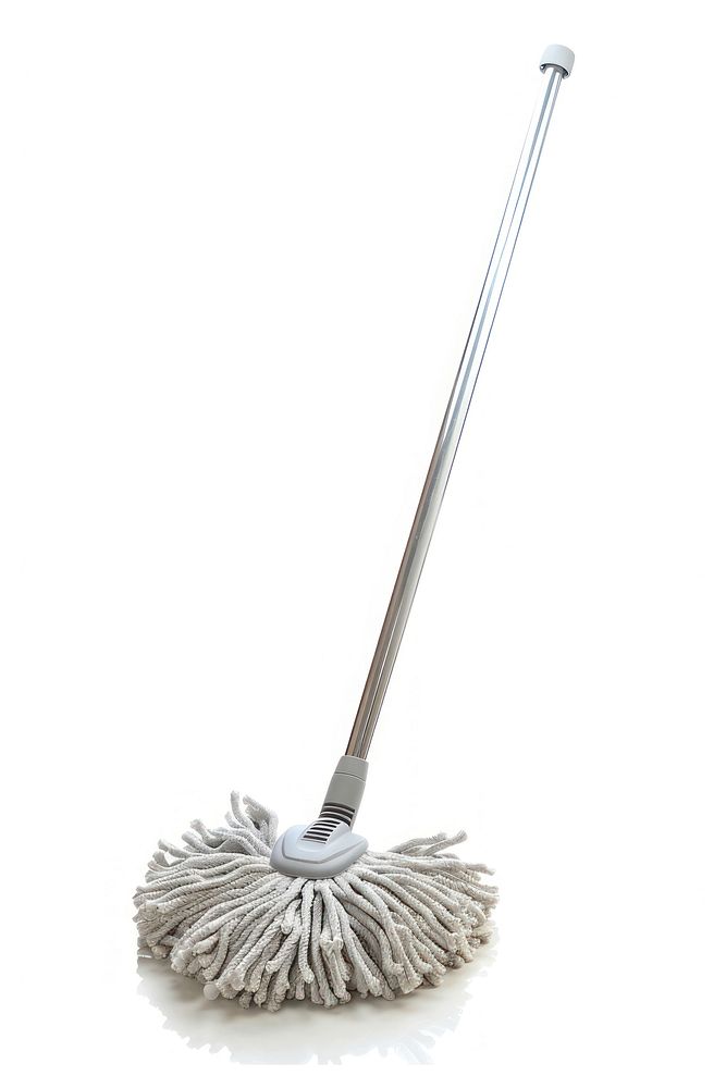 Grey squeeze-clean flat mop cleaning handle person.