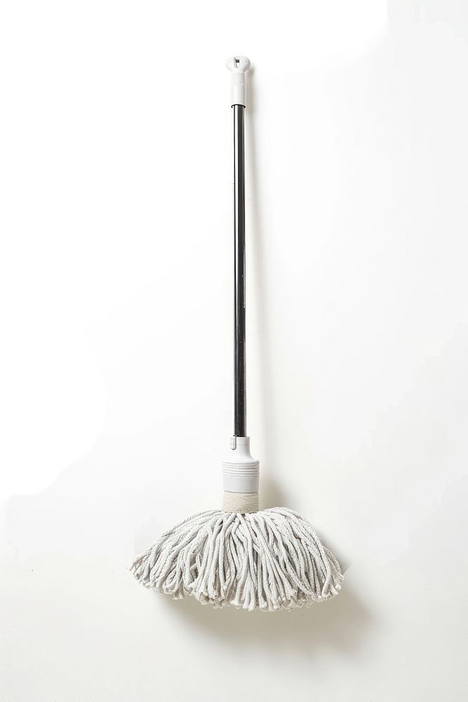 Grey squeeze-clean flat mop handle broom.