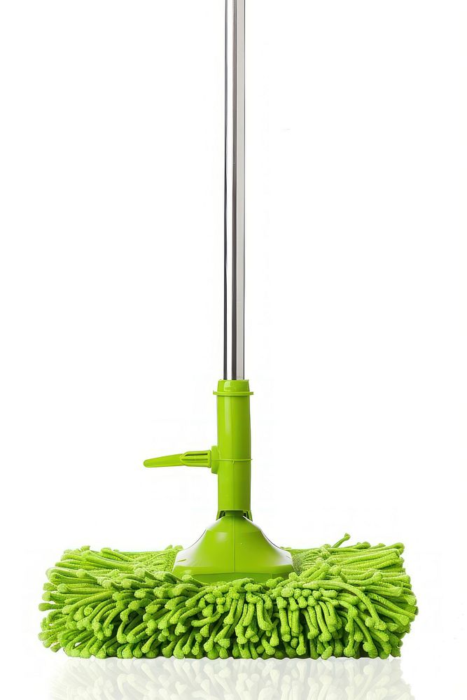 Green squeeze-clean flat mop cleaning person handle.