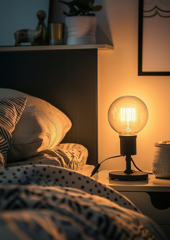 Bedroom interior design lamp table lamp cushion.
