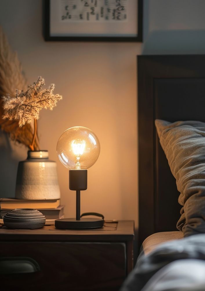 Bedroom interior design lamp table lamp cushion.