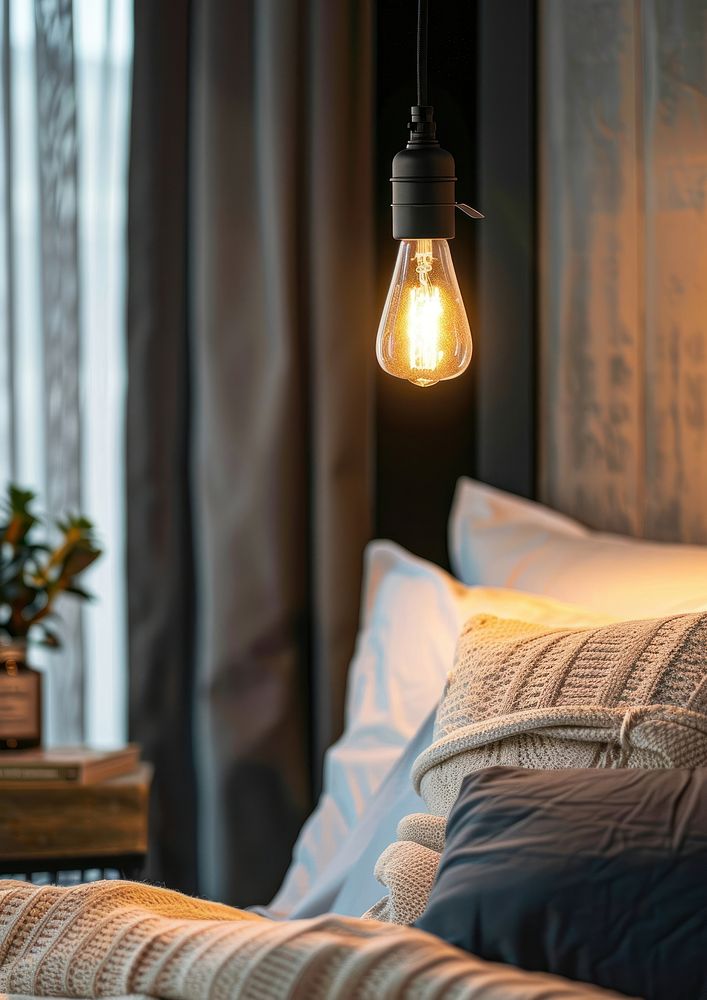 Bedroom interior design light lamp plant.