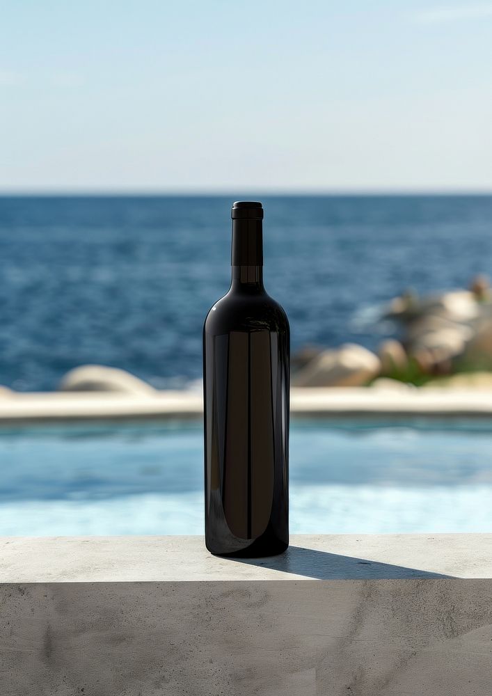 Blank wine bottle mockup outdoors countryside beverage.