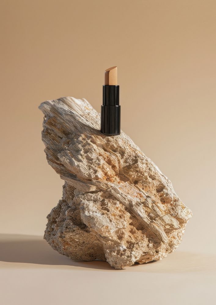 Liquid lipstick tube packaging mockup rock cosmetics mineral.
