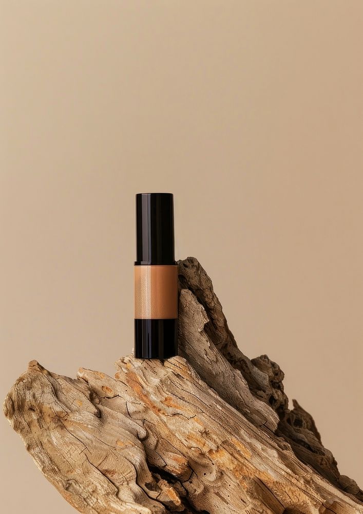 Liquid lipstick tube packaging mockup wood cosmetics driftwood.