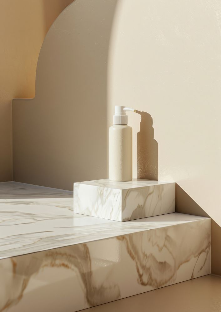 White lotion bottle with label architecture windowsill staircase.