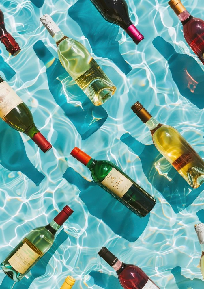 Photo of wine bottles floating outdoors drink.