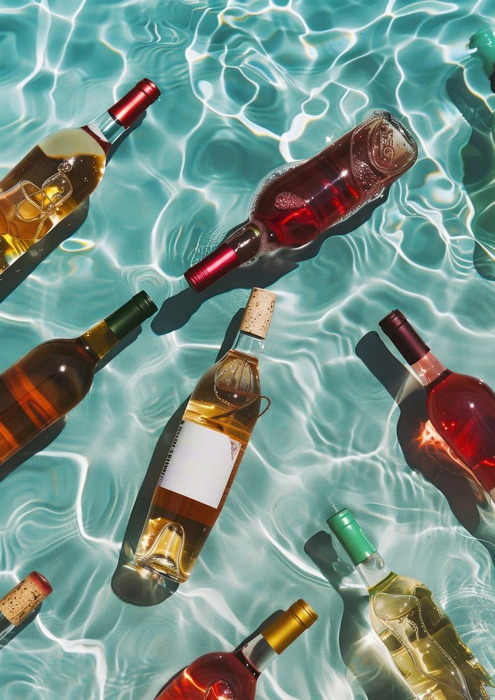 Photo of wine bottles floating drink day.