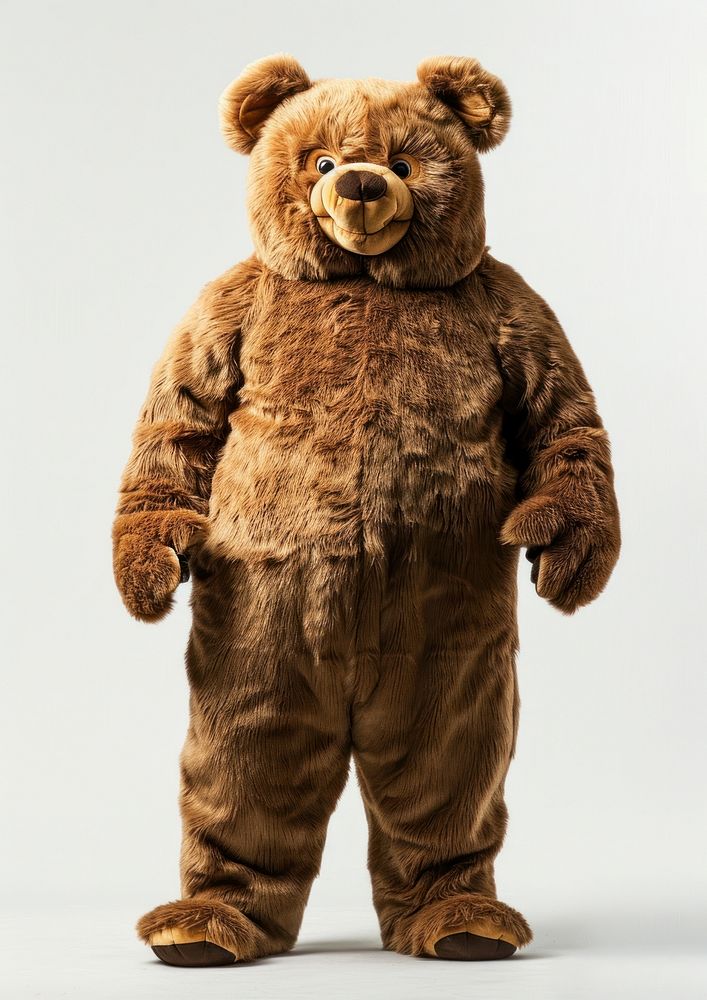 Chubby bear mascot costume mammal toy white background.